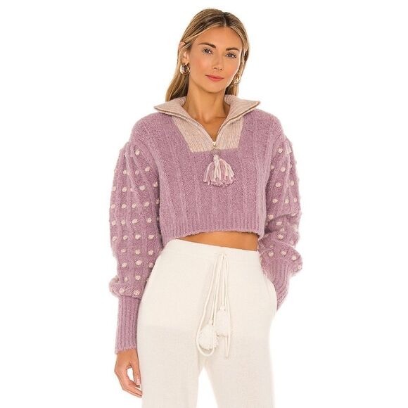 LoveShackFancy Jonae Cropped Mock Zip Up Sweater - Muscat Grape - Picture 4 of 12